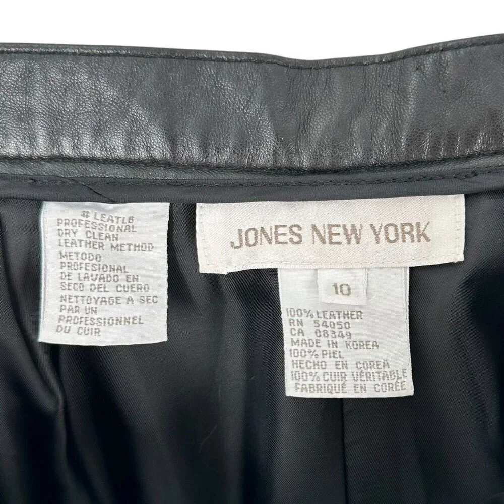 Vintage 90's Y2K Black Leather High Waist Trousers Size 10 Jones New York
